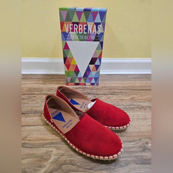 Verbenas Shoes - FUN VERBENAS Made In Spain, Suede Carmen Flat Espadrilles, Red